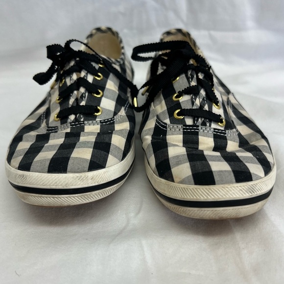 Kate Spade x Keds black and cream checkered tennis shoes with ribbon laces. - Picture 10 of 10